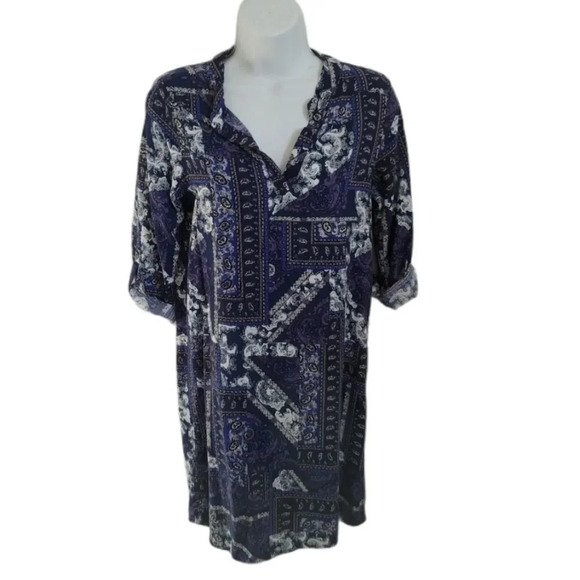Lily Morgan Blue Paisley  Tunic Rolled Sleeves - Picture 1 of 8